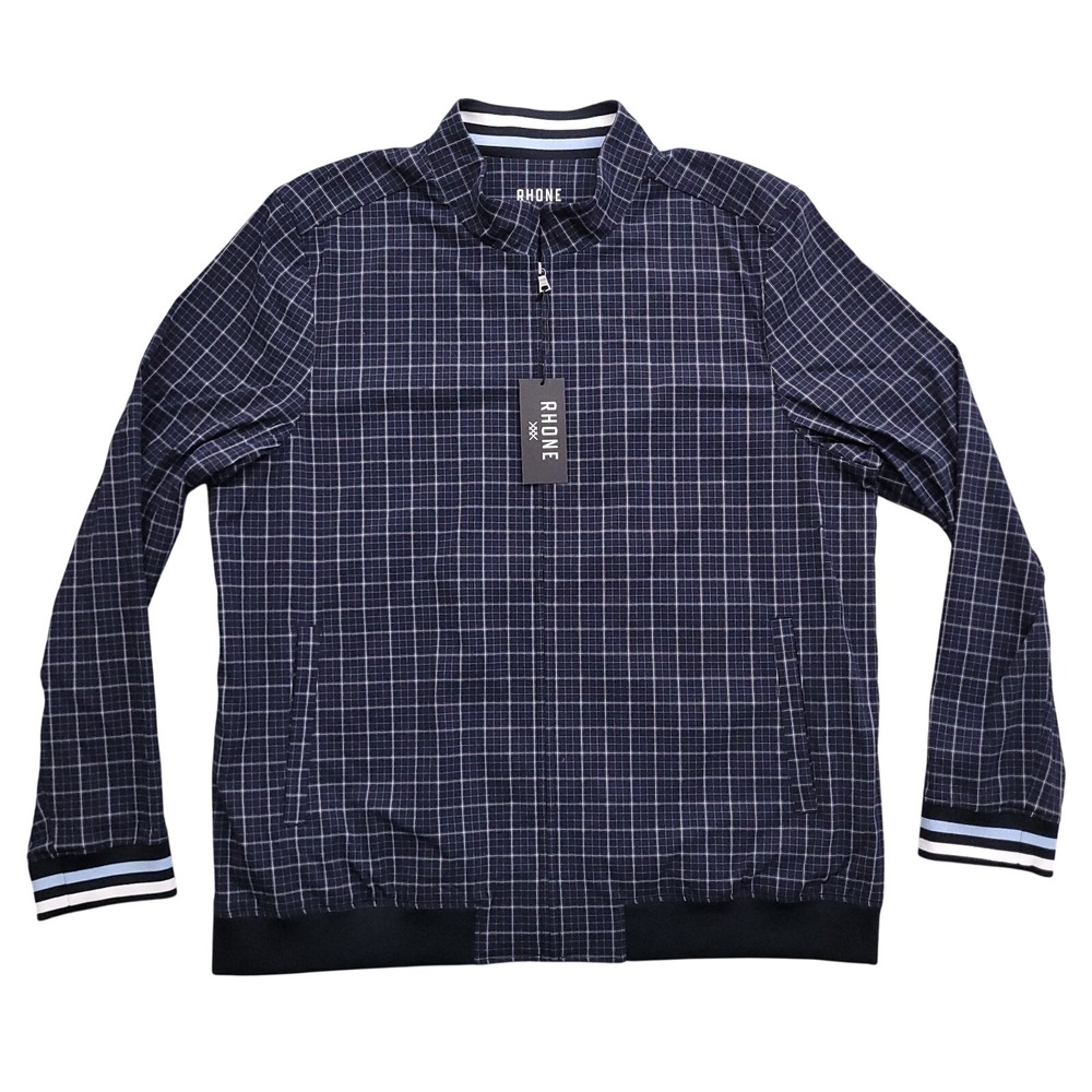 Rhone Jacket Men 2XL Blue Plaid Dune Golf Performance Full Zip Relaxed Fit NWT